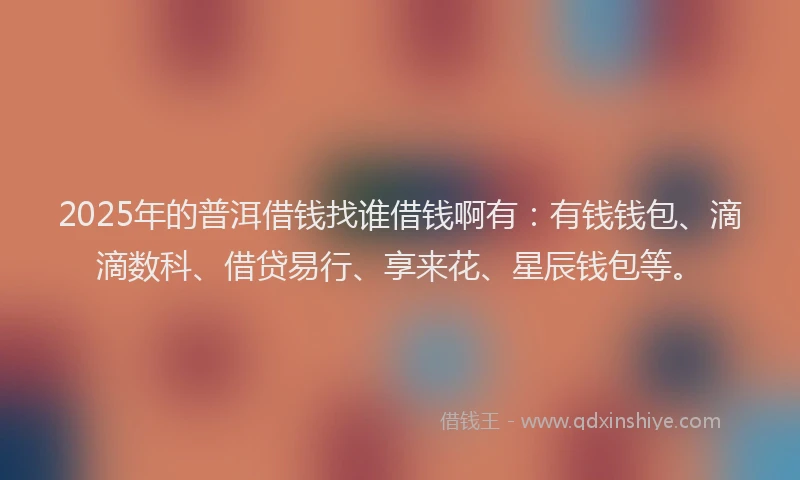 2025年的普洱借钱找谁借钱啊有：有钱钱包、滴滴数科、借贷易行、享来花、星辰钱包等。