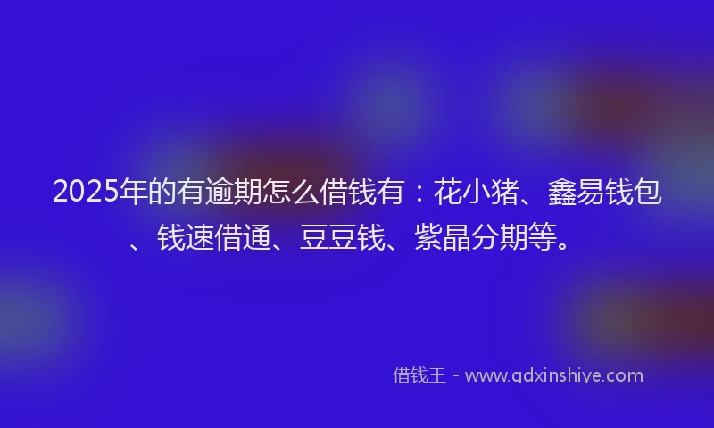 2025年的有逾期怎么借钱有：花小猪、鑫易钱包、钱速借通、豆豆钱、紫晶分期等。