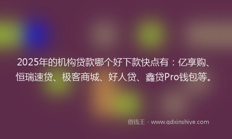 2025年的机构贷款哪个好下款快点有：亿享购、恒瑞速贷、极客商城、好人贷、鑫贷Pro钱包等。