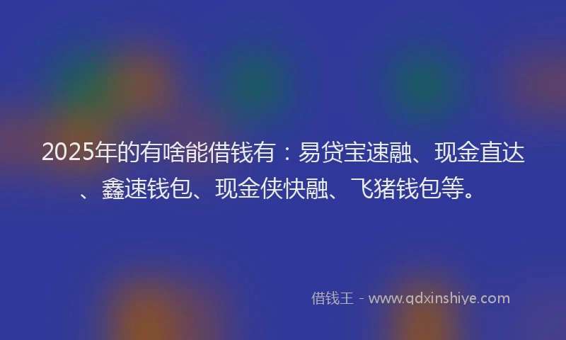 2025年的有啥能借钱有：易贷宝速融、现金直达、鑫速钱包、现金侠快融、飞猪钱包等。
