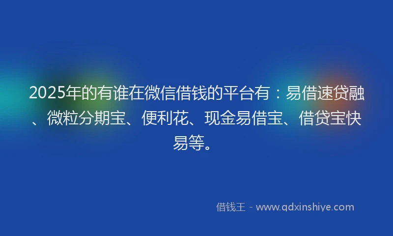 2025年的有谁在微信借钱的平台有：易借速贷融、微粒分期宝、便利花、现金易借宝、借贷宝快易等。