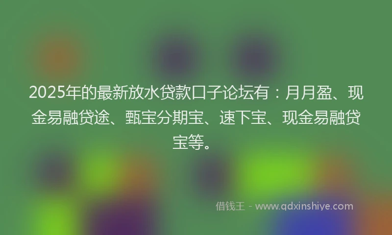 2025年的最新放水贷款口子论坛有：月月盈、现金易融贷途、甄宝分期宝、速下宝、现金易融贷宝等。