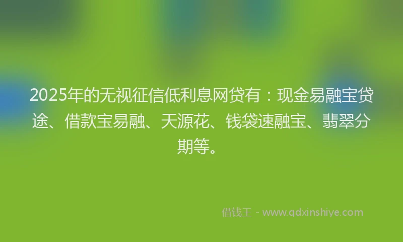 2025年的无视征信低利息网贷有：现金易融宝贷途、借款宝易融、天源花、钱袋速融宝、翡翠分期等。
