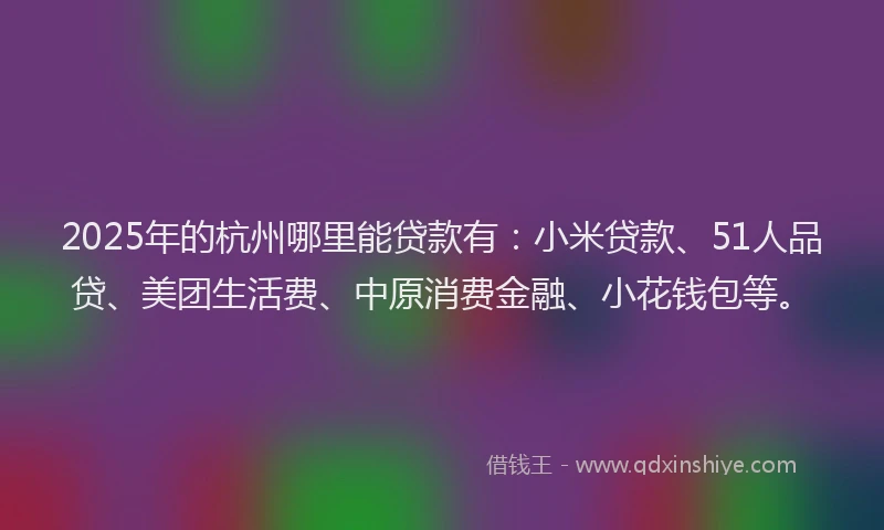 2025年的杭州哪里能贷款有：小米贷款、51人品贷、美团生活费、中原消费金融、小花钱包等。