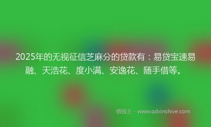 2025年的无视征信芝麻分的贷款有：易贷宝速易融、天浩花、度小满、安逸花、随手借等。
