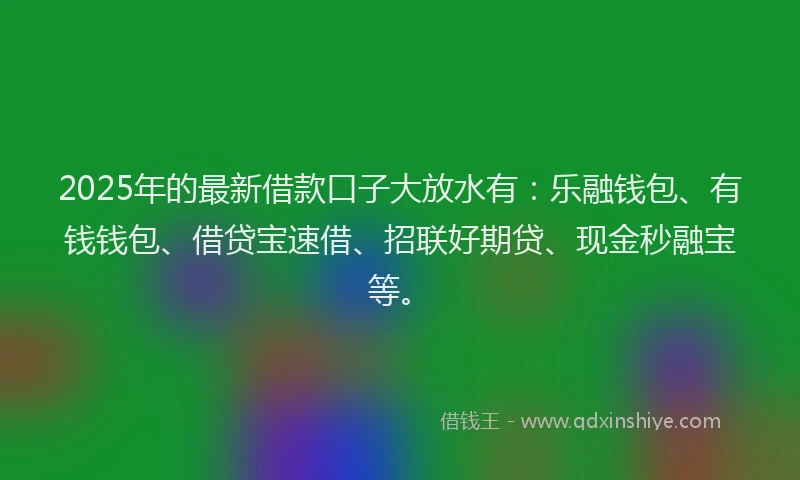 2025年的最新借款口子大放水有：乐融钱包、有钱钱包、借贷宝速借、招联好期贷、现金秒融宝等。