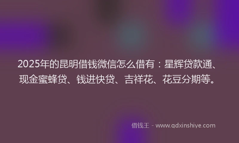 2025年的昆明借钱微信怎么借有：星辉贷款通、现金蜜蜂贷、钱进快贷、吉祥花、花豆分期等。