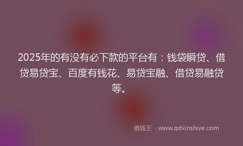 2025年的有没有必下款的平台有：钱袋瞬贷、借贷易贷宝、百度有钱花、易贷宝融、借贷易融贷等。