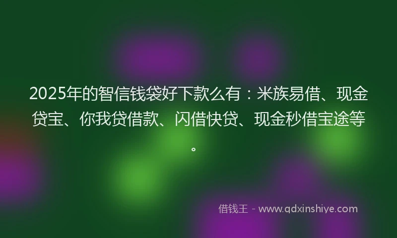 2025年的智信钱袋好下款么有：米族易借、现金贷宝、你我贷借款、闪借快贷、现金秒借宝途等。