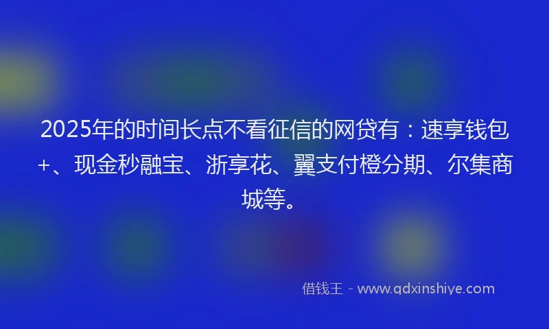 2025年的时间长点不看征信的网贷有：速享钱包+、现金秒融宝、浙享花、翼支付橙分期、尔集商城等。