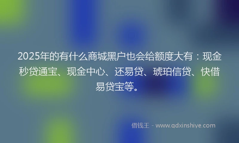 2025年的有什么商城黑户也会给额度大有：现金秒贷通宝、现金中心、还易贷、琥珀信贷、快借易贷宝等。
