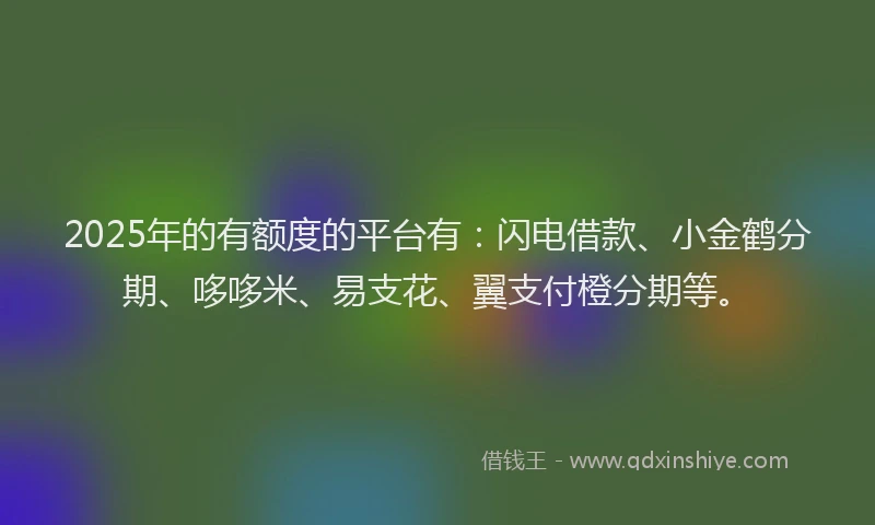 2025年的有额度的平台有：闪电借款、小金鹤分期、哆哆米、易支花、翼支付橙分期等。