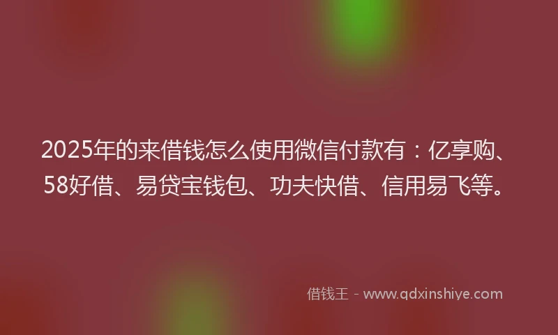 2025年的来借钱怎么使用微信付款有：亿享购、58好借、易贷宝钱包、功夫快借、信用易飞等。