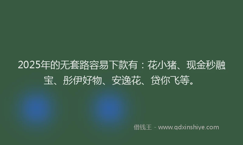 2025年的无套路容易下款有：花小猪、现金秒融宝、彤伊好物、安逸花、贷你飞等。