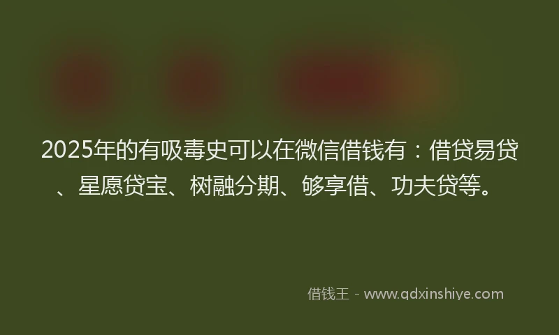 2025年的有吸毒史可以在微信借钱有：借贷易贷、星愿贷宝、树融分期、够享借、功夫贷等。