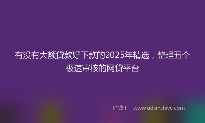 有没有大额贷款好下款的2025年精选，整理五个极速审核的网贷平台