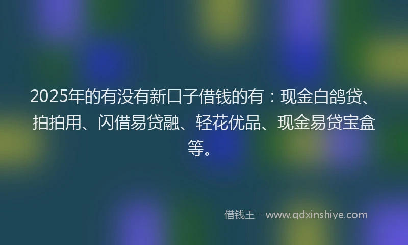 2025年的有没有新口子借钱的有：现金白鸽贷、拍拍用、闪借易贷融、轻花优品、现金易贷宝盒等。