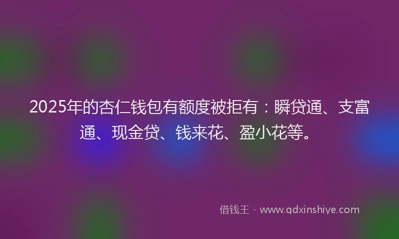 2025年的杏仁钱包有额度被拒有：瞬贷通、支富通、现金贷、钱来花、盈小花等。