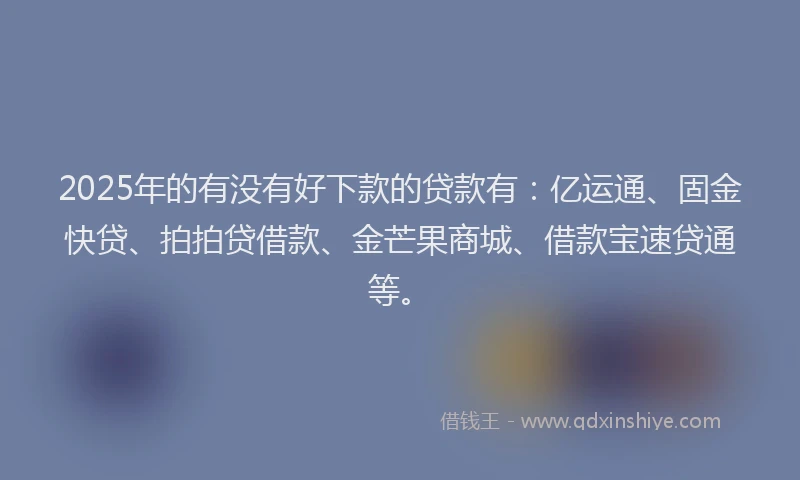 2025年的有没有好下款的贷款有：亿运通、固金快贷、拍拍贷借款、金芒果商城、借款宝速贷通等。
