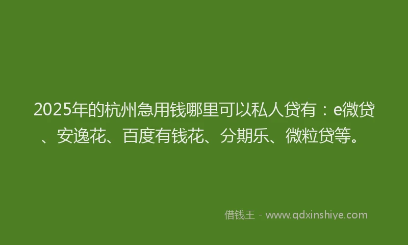 2025年的杭州急用钱哪里可以私人贷有：e微贷、安逸花、百度有钱花、分期乐、微粒贷等。