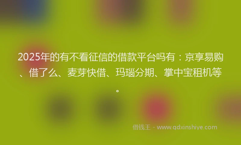 2025年的有不看征信的借款平台吗有：京享易购、借了么、麦芽快借、玛瑙分期、掌中宝租机等。