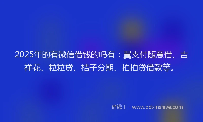 2025年的有微信借钱的吗有：翼支付随意借、吉祥花、粒粒贷、桔子分期、拍拍贷借款等。