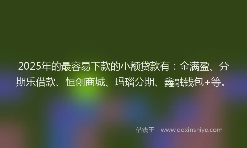 2025年的最容易下款的小额贷款有：金满盈、分期乐借款、恒创商城、玛瑙分期、鑫融钱包+等。