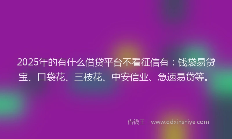 2025年的有什么借贷平台不看征信有：钱袋易贷宝、口袋花、三枝花、中安信业、急速易贷等。