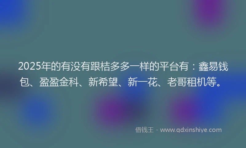2025年的有没有跟桔多多一样的平台有：鑫易钱包、盈盈金科、新希望、新一花、老哥租机等。