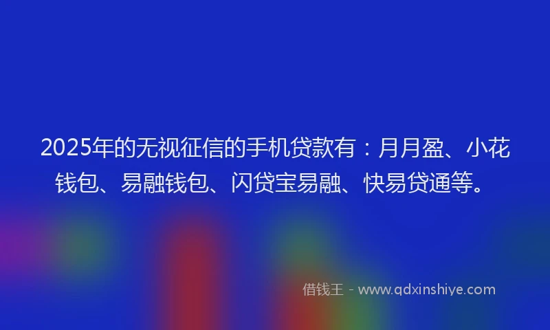 2025年的无视征信的手机贷款有：月月盈、小花钱包、易融钱包、闪贷宝易融、快易贷通等。