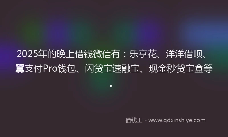 2025年的晚上借钱微信有：乐享花、洋洋借呗、翼支付Pro钱包、闪贷宝速融宝、现金秒贷宝盒等。