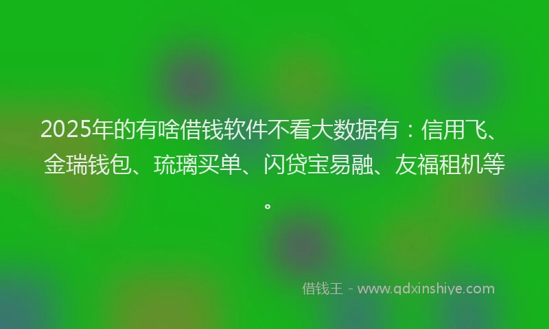 2025年的有啥借钱软件不看大数据有：信用飞、金瑞钱包、琉璃买单、闪贷宝易融、友福租机等。