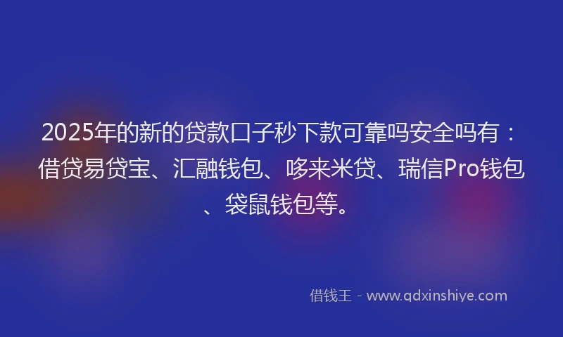 2025年的新的贷款口子秒下款可靠吗安全吗有：借贷易贷宝、汇融钱包、哆来米贷、瑞信Pro钱包、袋鼠钱包等。