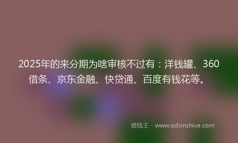 2025年的来分期为啥审核不过有：洋钱罐、360借条、京东金融、快贷通、百度有钱花等。