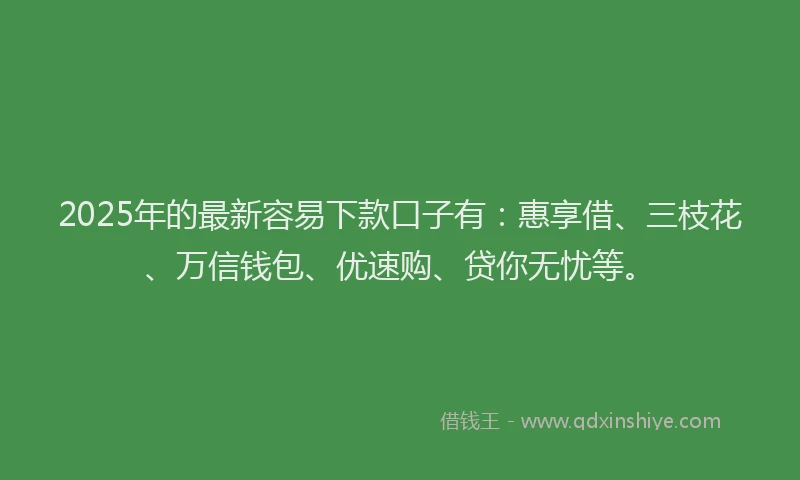 2025年的最新容易下款口子有：惠享借、三枝花、万信钱包、优速购、贷你无忧等。