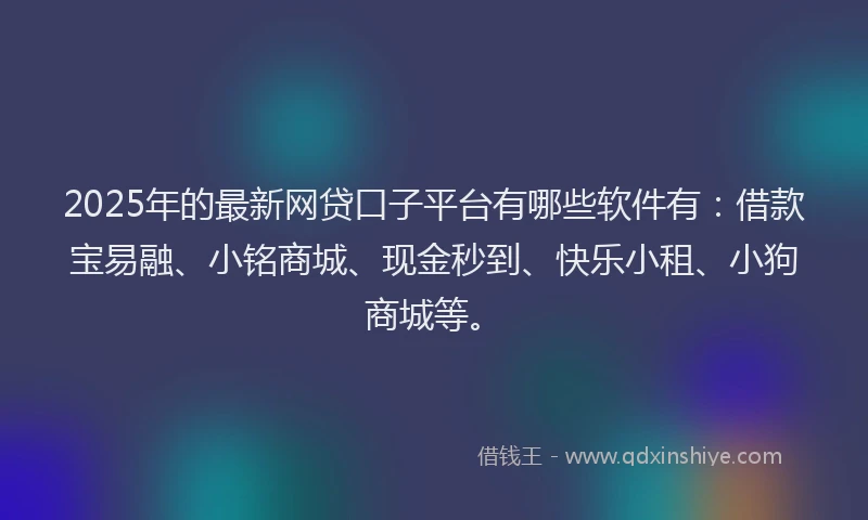 2025年的最新网贷口子平台有哪些软件有：借款宝易融、小铭商城、现金秒到、快乐小租、小狗商城等。