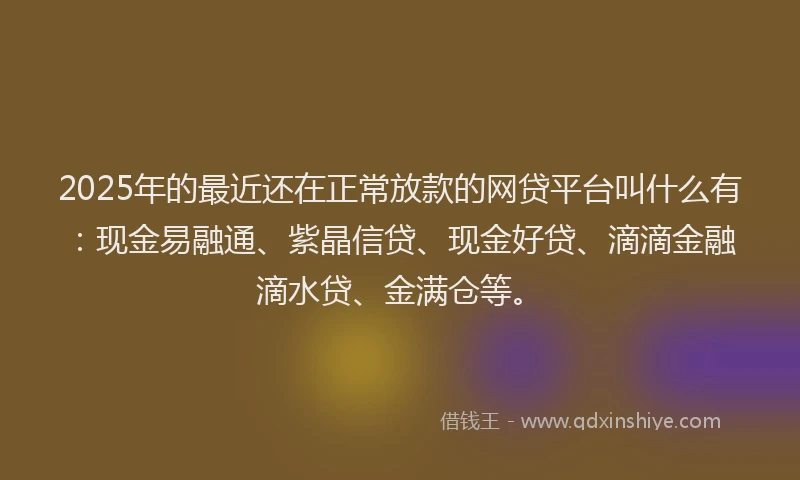 2025年的最近还在正常放款的网贷平台叫什么有：现金易融通、紫晶信贷、现金好贷、滴滴金融滴水贷、金满仓等。