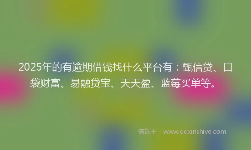 2025年的有逾期借钱找什么平台有：甄信贷、口袋财富、易融贷宝、天天盈、蓝莓买单等。