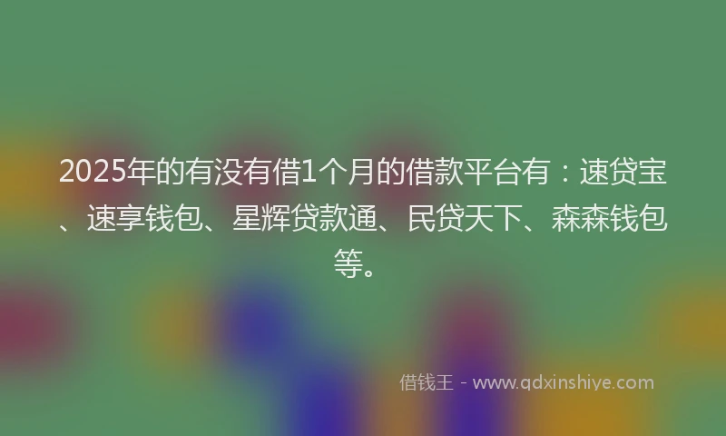 2025年的有没有借1个月的借款平台有：速贷宝、速享钱包、星辉贷款通、民贷天下、森森钱包等。
