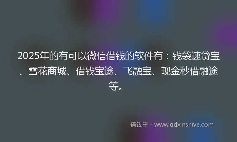 2025年的有可以微信借钱的软件有：钱袋速贷宝、雪花商城、借钱宝途、飞融宝、现金秒借融途等。
