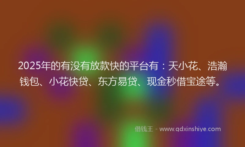 2025年的有没有放款快的平台有：天小花、浩瀚钱包、小花快贷、东方易贷、现金秒借宝途等。