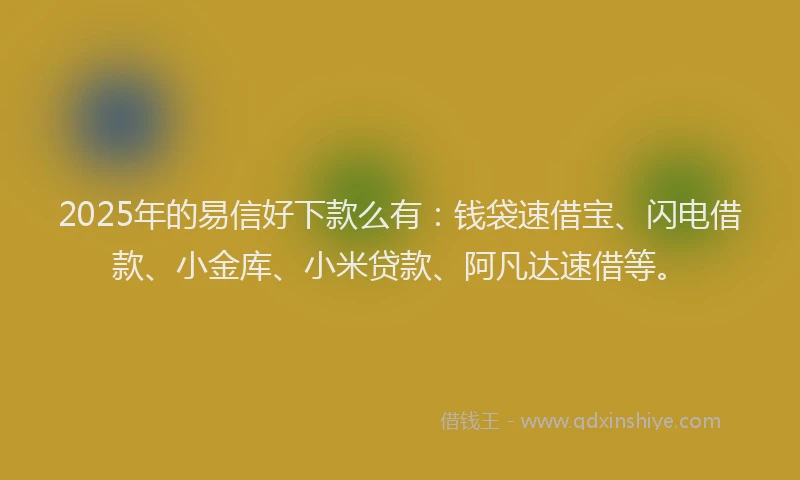 2025年的易信好下款么有：钱袋速借宝、闪电借款、小金库、小米贷款、阿凡达速借等。