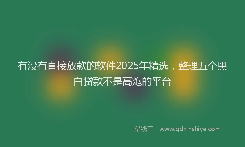 有没有直接放款的软件2025年精选，整理五个黑白贷款不是高炮的平台