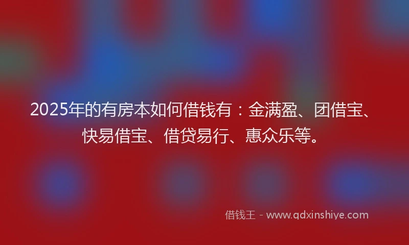 2025年的有房本如何借钱有：金满盈、团借宝、快易借宝、借贷易行、惠众乐等。