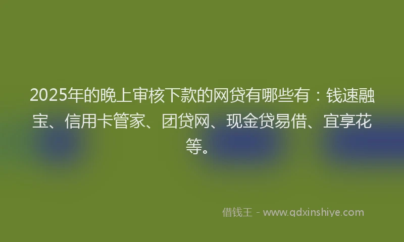 2025年的晚上审核下款的网贷有哪些有：钱速融宝、信用卡管家、团贷网、现金贷易借、宜享花等。
