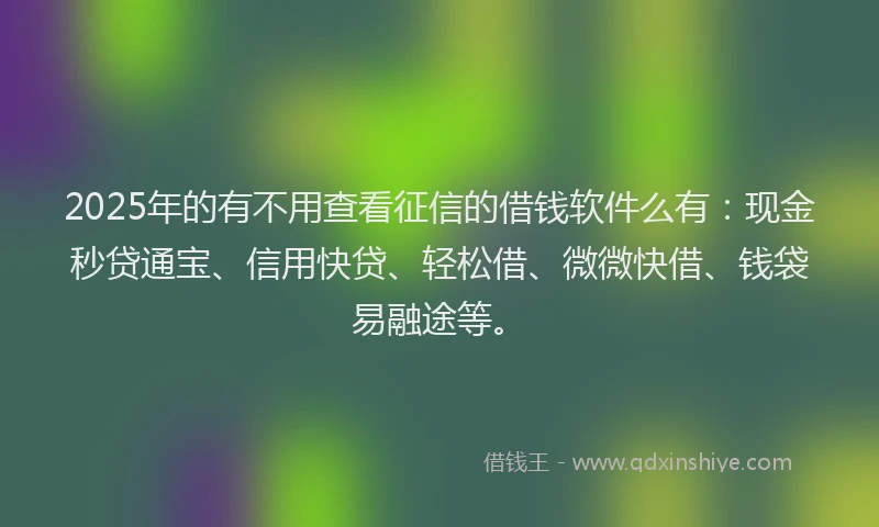 2025年的有不用查看征信的借钱软件么有：现金秒贷通宝、信用快贷、轻松借、微微快借、钱袋易融途等。