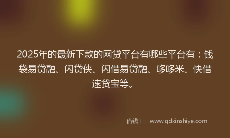 2025年的最新下款的网贷平台有哪些平台有：钱袋易贷融、闪贷侠、闪借易贷融、哆哆米、快借速贷宝等。