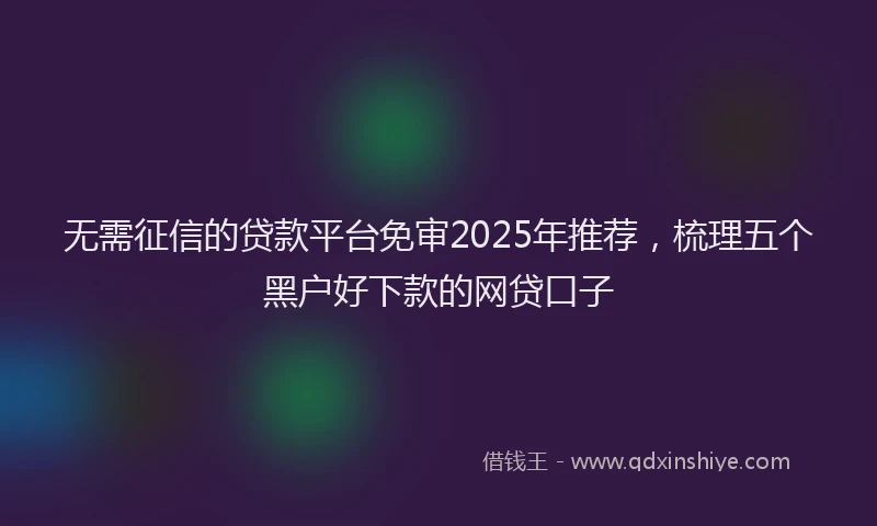 无需征信的贷款平台免审2025年推荐，梳理五个黑户好下款的网贷口子