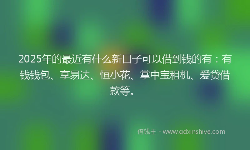 2025年的最近有什么新口子可以借到钱的有：有钱钱包、享易达、恒小花、掌中宝租机、爱贷借款等。