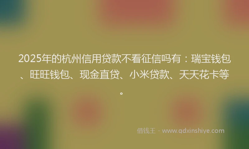 2025年的杭州信用贷款不看征信吗有：瑞宝钱包、旺旺钱包、现金直贷、小米贷款、天天花卡等。